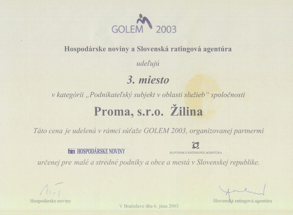 Proma - Ocenenie